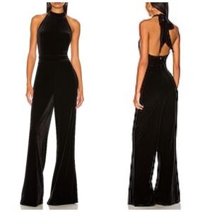1.STATE NWT Halter Mock Neck Jumpsuit Black Velvet Sz XL